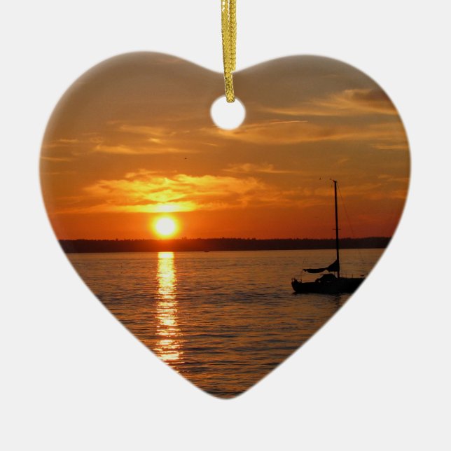 Ornamento De Cerâmica Por do sol sobre a ilha de Lummi (Frente)