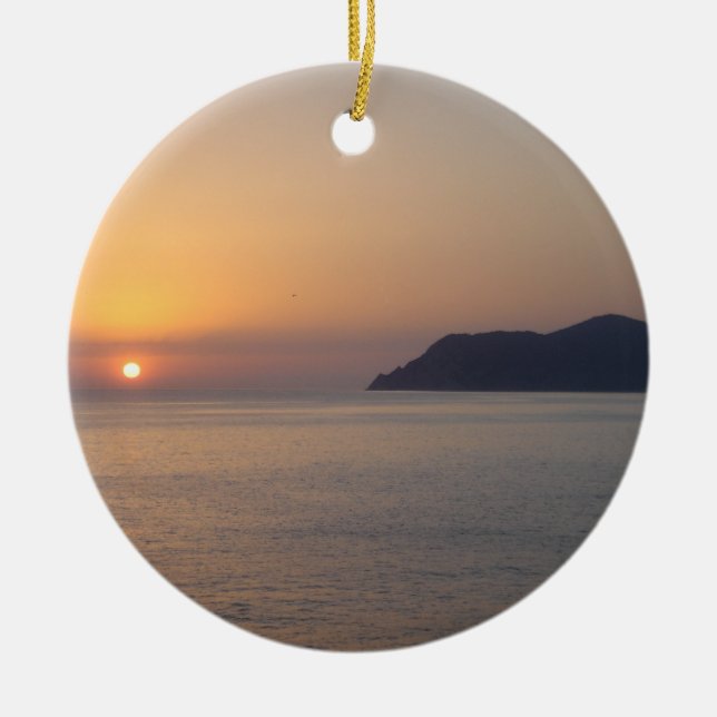 Ornamento De Cerâmica Por do sol sobre o mediterrâneo (Frente)