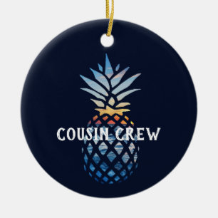 Ornamento De Cerâmica Pôr do sol tropical de abacaxi personalizado