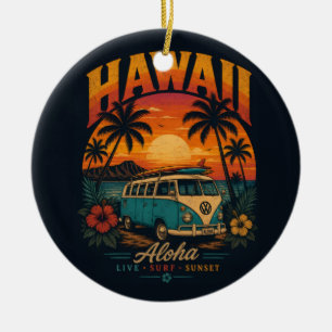 Ornamento De Cerâmica Pôr-do-sol Vintage Havaiano Palmeiras Prancha de S