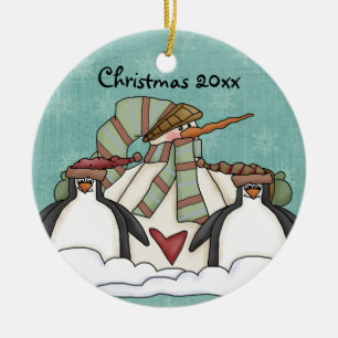 Ornamento De Cerâmica Por favor, deixe-o nevar Snowman guardar o ornamen