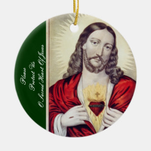 ORNAMENTO DE CERÂMICA POR FAVOR, PROTEJA-NOS A UM CORAÇÃO SAGRADO DE JES