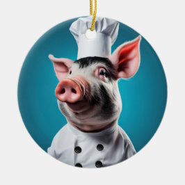 Ornamento De Cerâmica Porco Chef