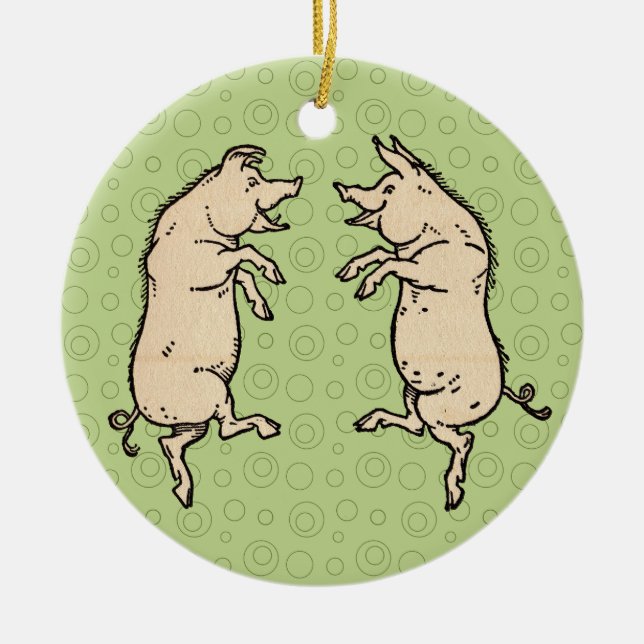 Ornamento De Cerâmica Porcos Antigos para Dançar: Whimsical Vintage Pigg (Frente)