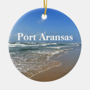 Ornamento De Cerâmica Port Aransas Texas Foto da Praia no Natal Personal