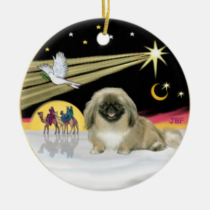 Ornamento De Cerâmica Porta do Xmas - Pekingês (máscara negra)
