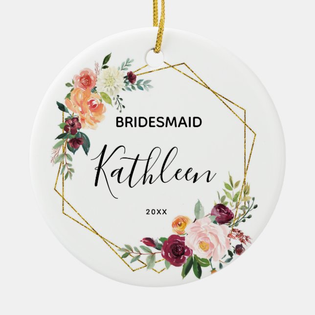 Ornamento De Cerâmica Porta-voz Personalizada Bridesmaid (Frente)