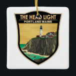 Ornamento De Cerâmica Portland Head Light Maine Vintage Art<br><div class="desc">Portland Head Light vetor trabalho de arte. Portland Head Light é um farol histórico em Cape Elizabeth,  Maine. Concluído em 1791,  é o mais antigo farol do Maine.</div>