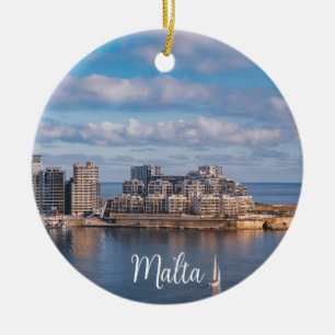 Ornamento De Cerâmica Porto de Sliema e arranha-céus em Malta