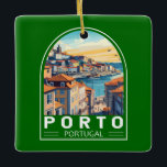 Ornamento De Cerâmica Porto Portugal Viagem Art Emblem<br><div class="desc">Porto retro vetor viagem design. Porto é uma cidade costeira do noroeste de Portugal conhecida pelas suas pontes estaduais e pela produção de vinho do porto.</div>