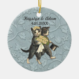 Ornamento De Cerâmica Posh Cats Wedding Blue