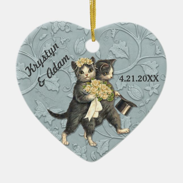 Ornamento De Cerâmica Posh Cats Wedding Blue (Frente)