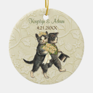 Ornamento De Cerâmica Posh Cats Wedding Ivory