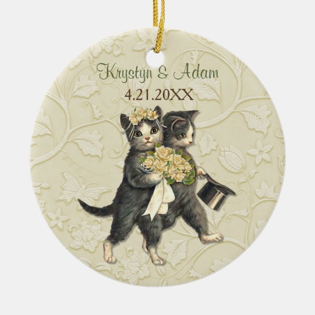Ornamento De Cerâmica Posh Cats Wedding Ivory (Frente)