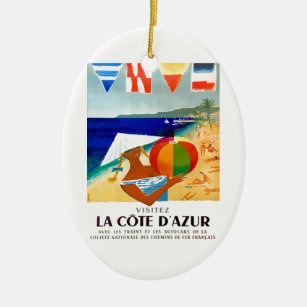 Ornamento De Cerâmica Poster de viagens 1957 do francês de Cote d'Azur