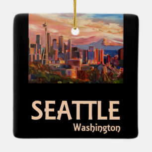 Ornamento De Cerâmica Poster de viagens de Seattle Washington