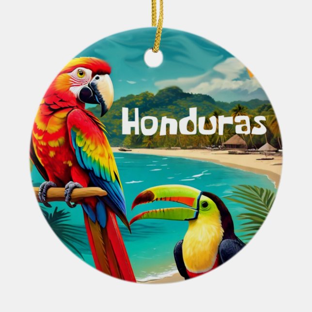 Ornamento De Cerâmica Poster Retro Viaje de Honduras (Frente)