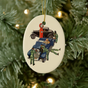 Ornamento De Cerâmica Posto de Gasolina Joe's Full Service, Negócio Vint