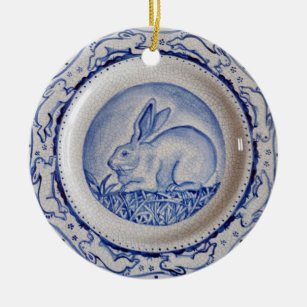 Ornamento De Cerâmica Potência do Coelho Azul e Branco Dedham Delft Ce P