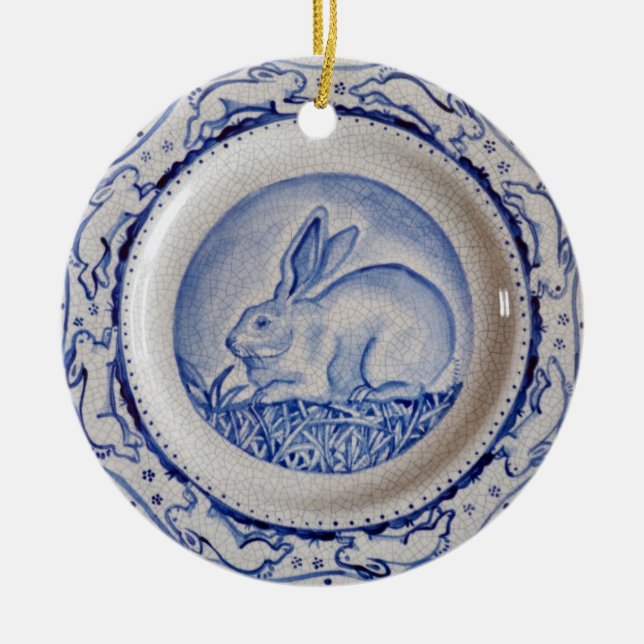 Ornamento De Cerâmica Potência do Coelho Azul e Branco Dedham Delft Ce P (Frente)
