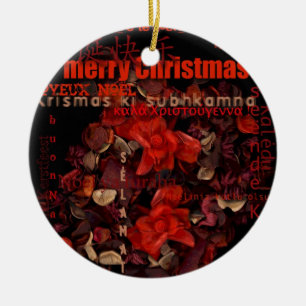 Ornamento De Cerâmica Potpouri World Christmas Navidad Noel text Round O