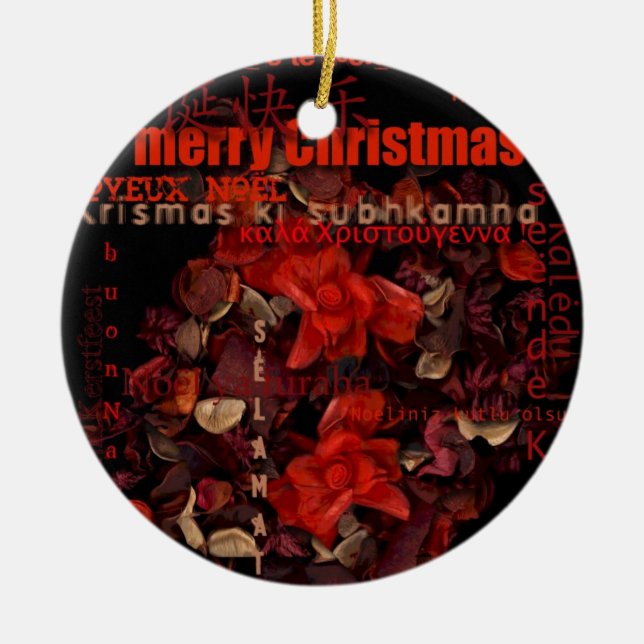 Ornamento De Cerâmica Potpouri World Christmas Navidad Noel text Round O (Frente)