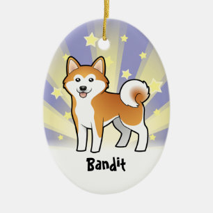 Ornamento De Cerâmica Pouca estrela Akita Inu/Shiba Inu (adicione o nome