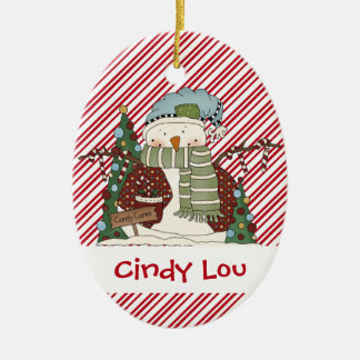 Ornamento De Cerâmica Pouco boneco de neve Cutie do bastão de doces das