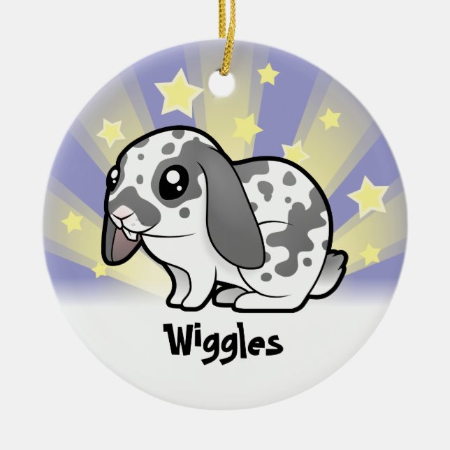 Ornamento De Cerâmica Pouco coelho da estrela (cabelo liso da orelha (Frente)