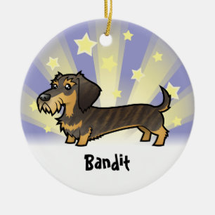 Ornamento De Cerâmica Pouco Dachshund da estrela (wirehair)
