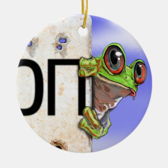 Ornamento De Cerâmica Pouco sapo de árvore verde (Frente)