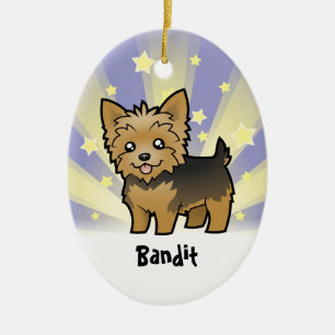 Ornamento De Cerâmica Pouco yorkshire terrier da estrela (cabelo curto