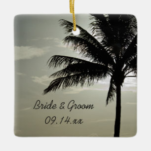 Ornamento De Cerâmica Praça de Casamento de Praia da Palm Tree Silhouet