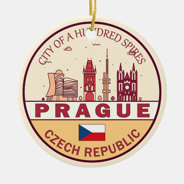 Ornamento De Cerâmica Praga Cidade da República Checa Skyline Emblem (Frente)