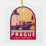 Ornamento De Cerâmica Praga República Checa Viagem Art Vintage<br><div class="desc">Design de arte vetorial de Praga. Apelidada de "a Cidade de Cem Espires",  é conhecida pela sua Praça Velha da Cidade,  o coração do seu núcleo histórico,  com edifícios barrocos coloridos.</div>