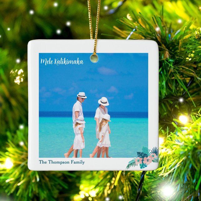 Ornamento De Cerâmica Praia 2 da Mele Kalikimaka Foto Natal tropical (Criador carregado)