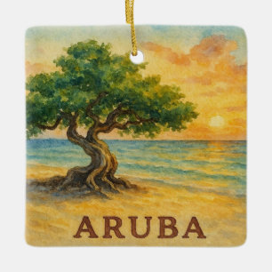 Ornamento De Cerâmica Praia da Águia de Aruba Divi Tree Golden Hour