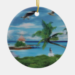 Ornamento De Cerâmica Praia de palmeiras de coco.jpg