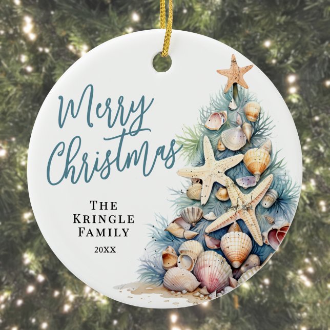 Ornamento De Cerâmica Praia Felry Natal (Beach Merry Christmas Ceramic Ornament)