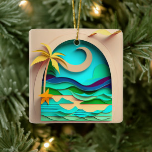 Ornamento De Cerâmica Praia Tropical de Papercraft 3D