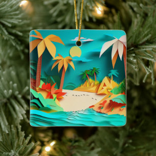 Ornamento De Cerâmica Praia Tropical de Papercraft 3D