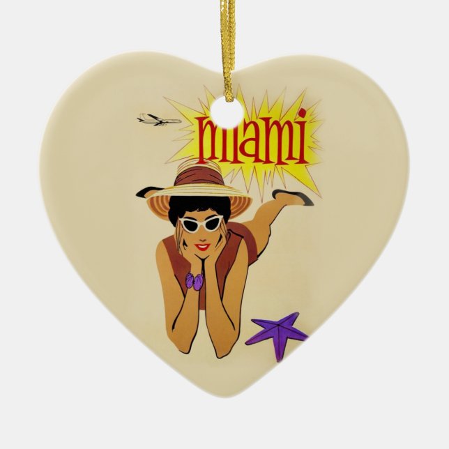 Ornamento De Cerâmica Praia Vintage Miami (Frente)