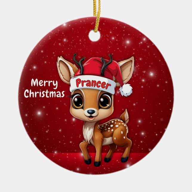 Ornamento De Cerâmica Prancer Baby Deer, Fawn, Doe, Reindeer🦌 🎄 (Frente)