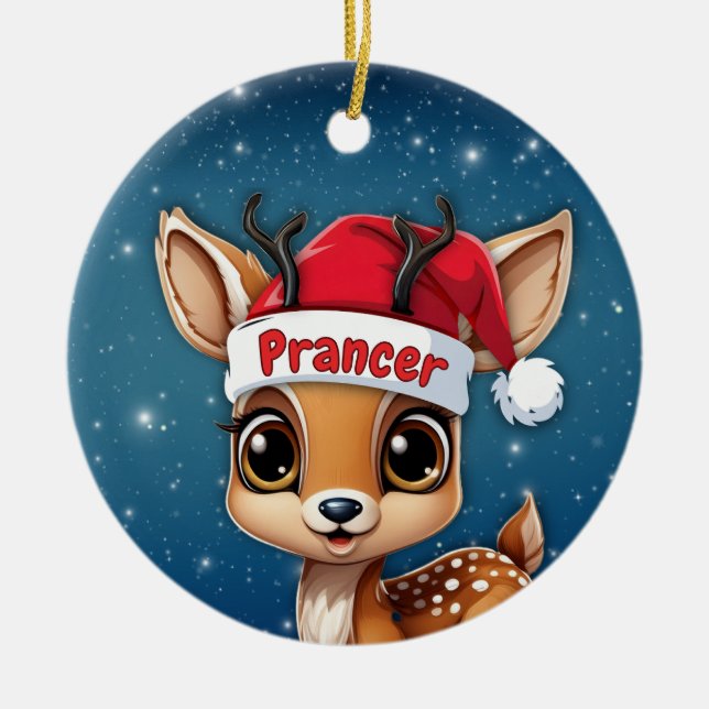 Ornamento De Cerâmica Prancer Baby Deer, Fawn, Doe, Reindeer 🦌🎄 (Frente)