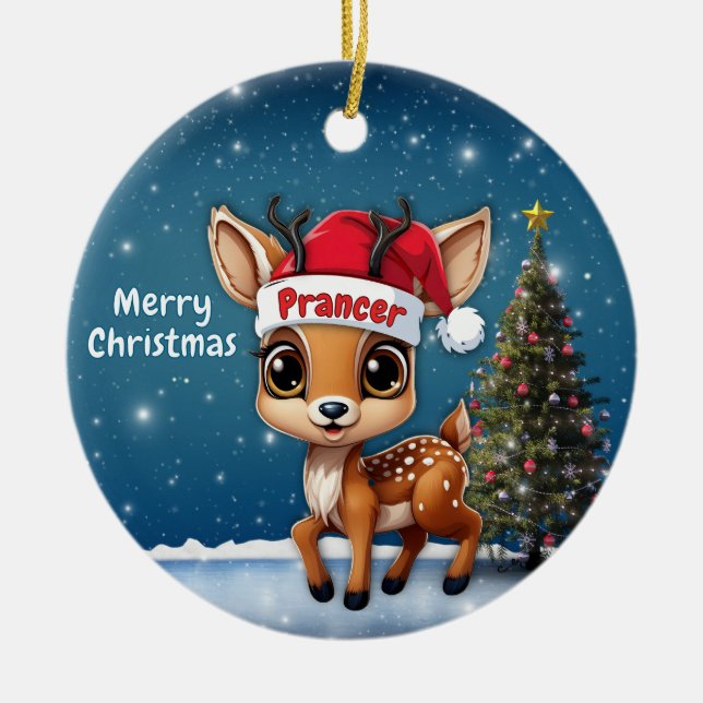Ornamento De Cerâmica Prancer Baby Deer, Fawn, Doe, Reindeer🦌 🎄 (Frente)