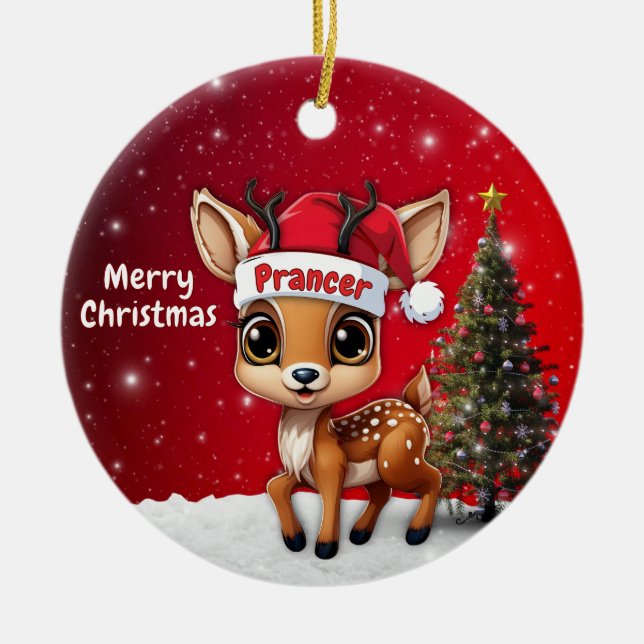 Ornamento De Cerâmica Prancer Baby Deer, Fawn, Doe, Reindeer🦌 🎄 (Frente)