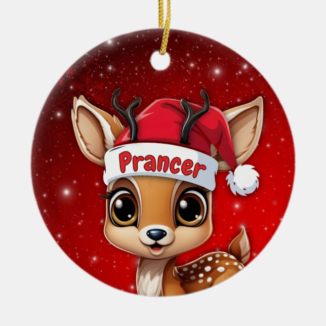 Ornamento De Cerâmica Prancer Baby Deer, Fawn, Doe, Reindeer🦌 🎄 (Frente)