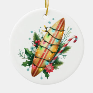 ORNAMENTO DE CERÂMICA PRANCHA DE SURFE DE NATAL TROPICAL HAWAIIANO COM L