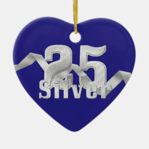Ornamento De Cerâmica Prata aniversário do azul no 25o
