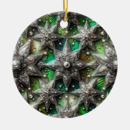 Ornamento De Cerâmica Prata de NATAL Estrela Verde 3D ~